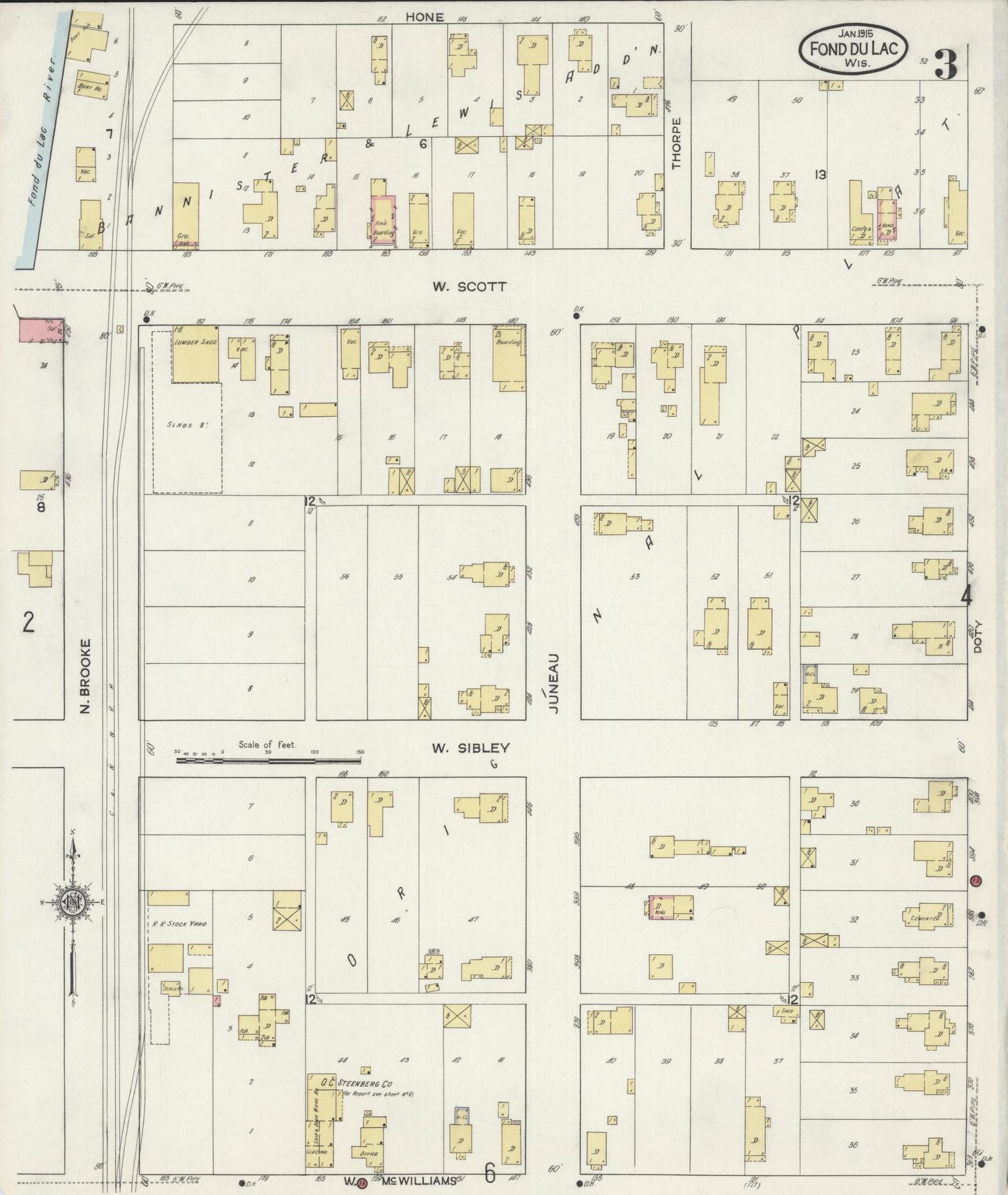 Sanborn Fire Insurance Map from Fond du Lac, Fond du Lac County, Wisconsin (1915), Sheet #0003 - Complete Map Set gallery image, historic Sanborn map, vintage wall art, Wisconsin Wisconsin