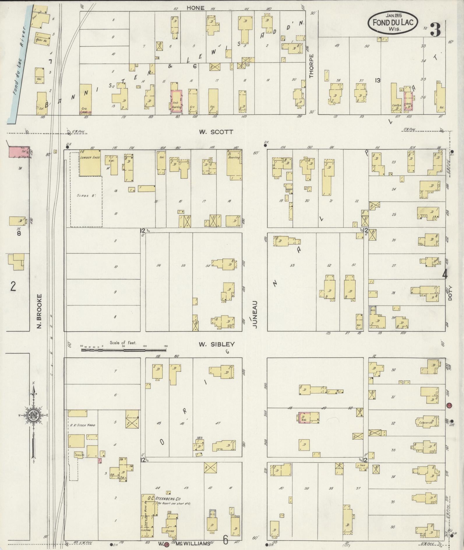 Sanborn Fire Insurance Map from Fond du Lac, Fond du Lac County, Wisconsin (1915), Sheet #0003 - Complete Map Set gallery image, historic Sanborn map, vintage wall art, Wisconsin Wisconsin