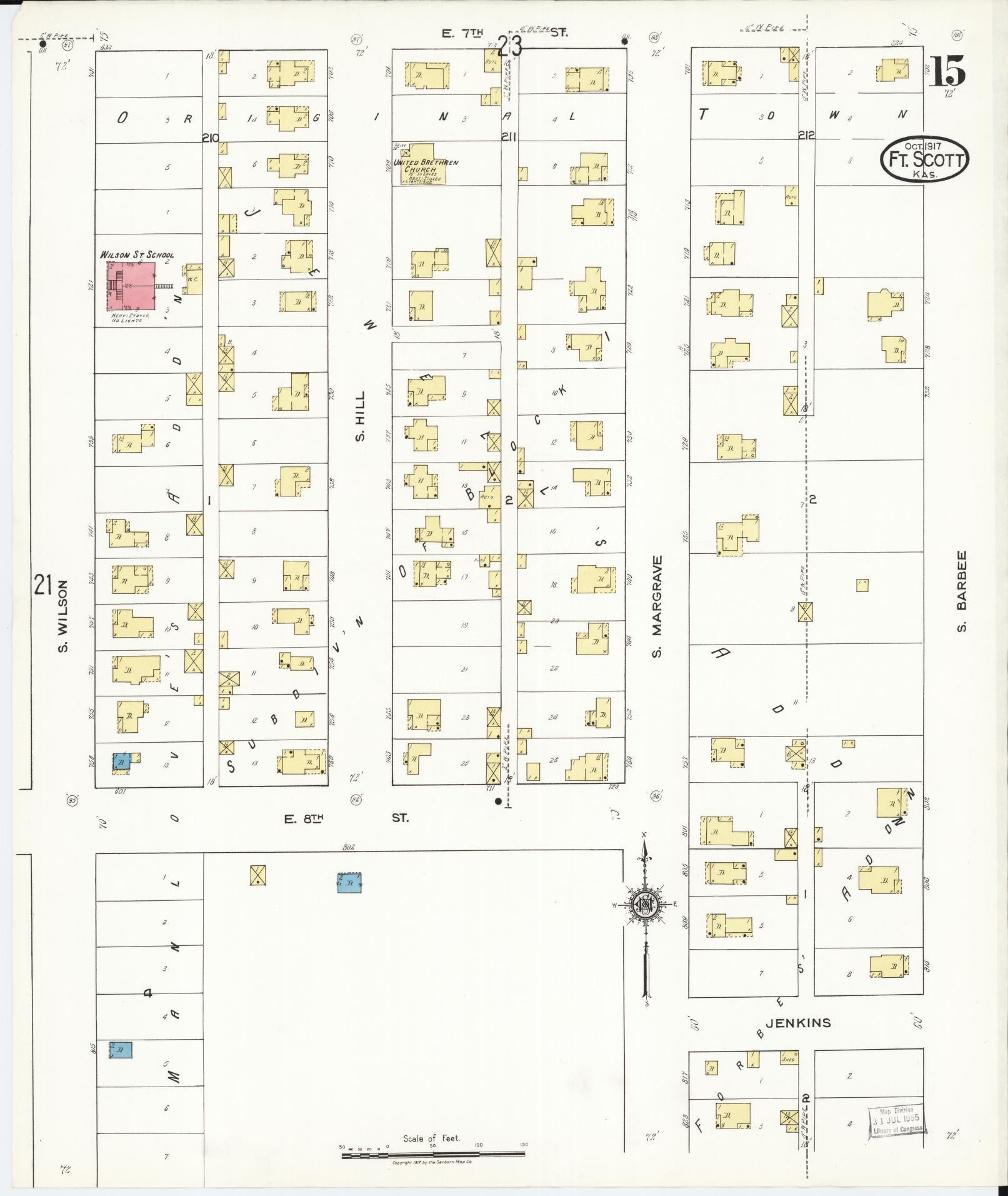 Sanborn Fire Insurance Map from Fort Scott, Bourbon County, Kansas (1917), Sheet #0015 - Historic Sanborn Fire Insurance Map Print, vintage old map wall art, antique decor, genealogy gift, Kansas Kansas map