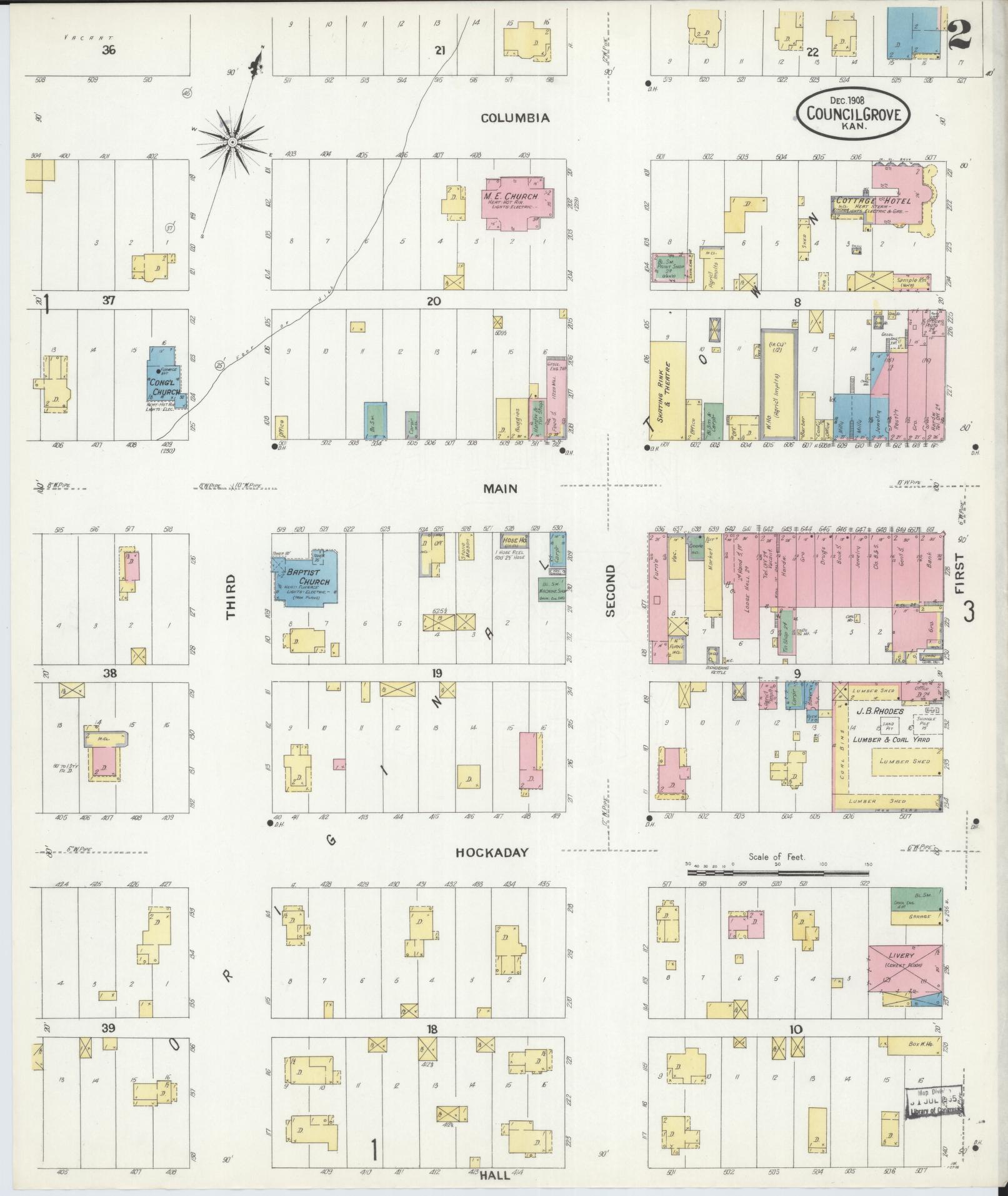 Sanborn Fire Insurance Map from Council Grove, Morris County, Kansas (1908), Sheet #0002 - Complete Map Set gallery image, historic Sanborn map, vintage wall art, Kansas Kansas