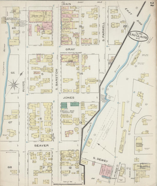 Sanborn Fire Insurance Map from Eau Claire, Eau Claire County, Wisconsin (1885), Sheet #0002 - Historic Sanborn Fire Insurance Map Print, vintage old map wall art, antique decor, genealogy gift, Wisconsin Wisconsin map