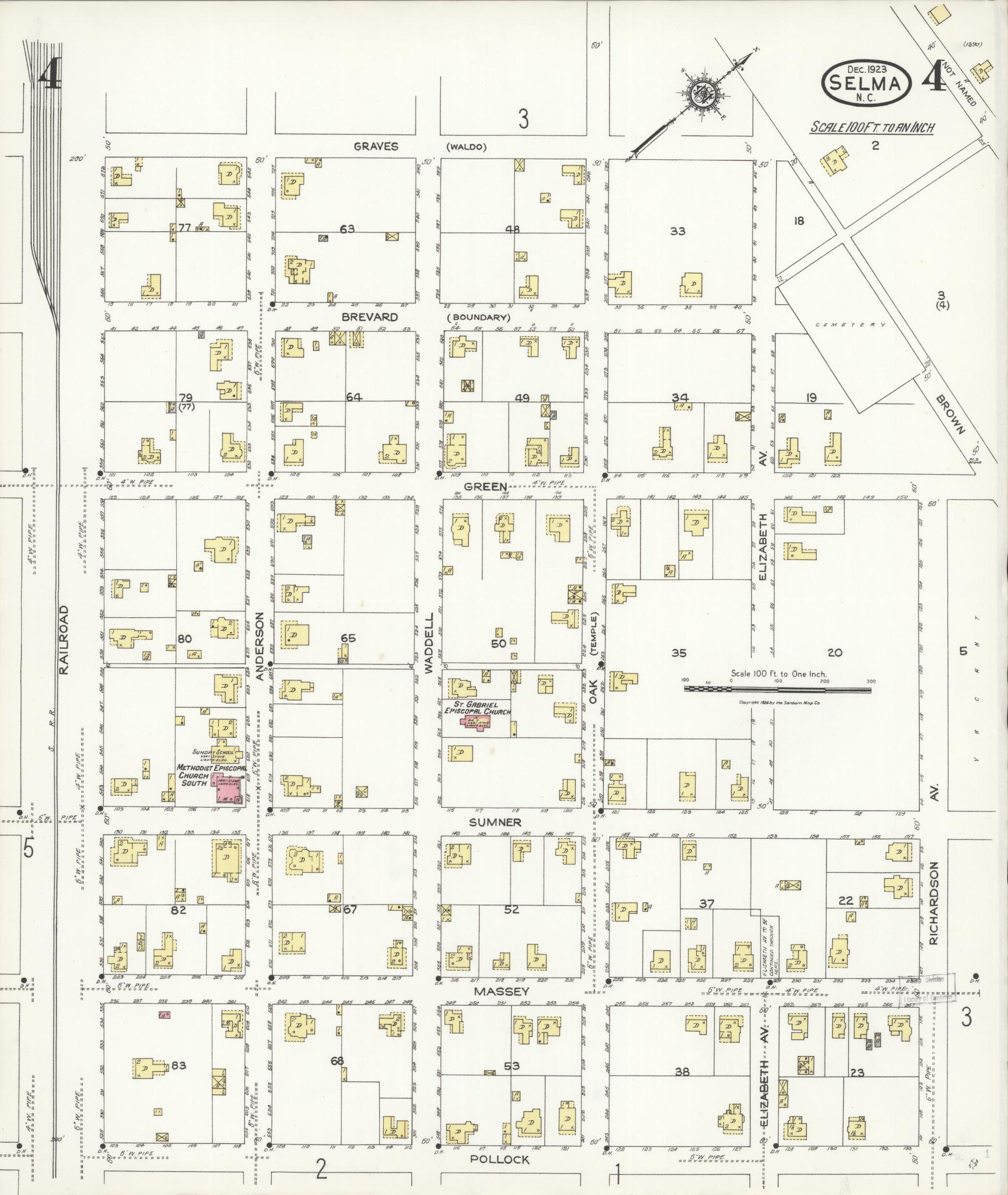 Sanborn Fire Insurance Map from Selma, Johnston County, North Carolina (1923), Sheet #0004 - Historic Sanborn Fire Insurance Map Print, vintage old map wall art, antique decor, genealogy gift, North Carolina North Carolina map