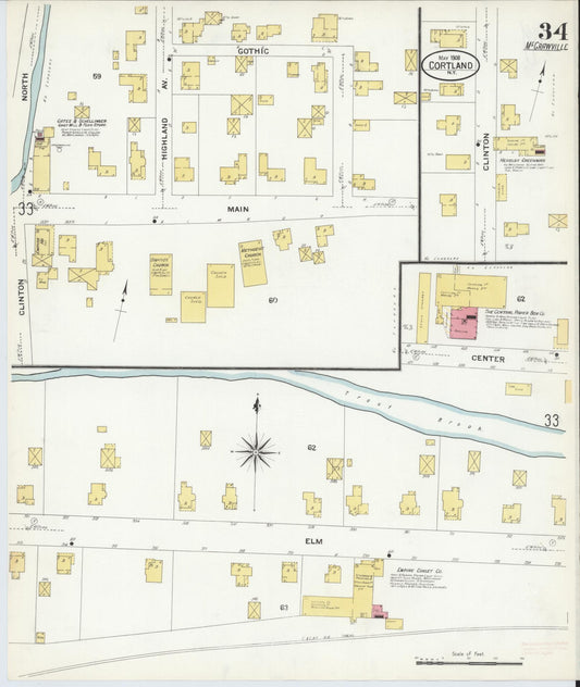 Sanborn Fire Insurance Map from Cortland, Cortland County, New York (1908), Sheet #0034 - Historic Sanborn Fire Insurance Map Print, vintage old map wall art, antique decor, genealogy gift, New York New York map