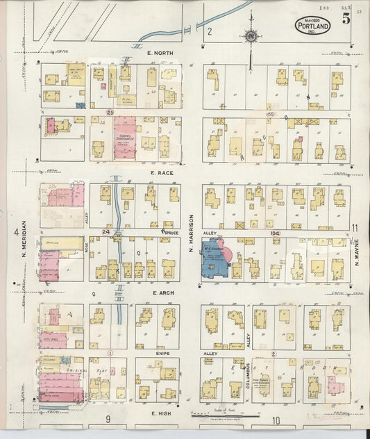 Sanborn Fire Insurance Map from Portland, Jay County, Indiana (1946), Sheet #0005 - Historic Sanborn Fire Insurance Map Print, vintage old map wall art, antique decor, genealogy gift, Indiana Indiana map