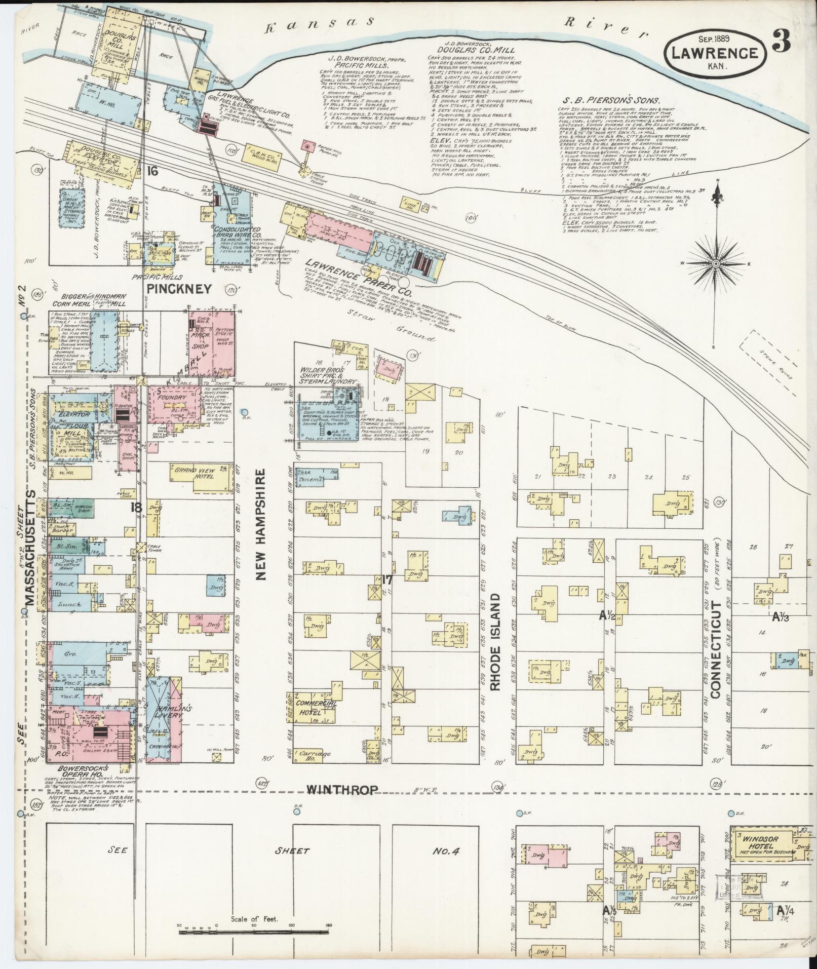 Sanborn Fire Insurance Map from Lawrence, Douglas County, Kansas (1889), Sheet #0003 - Complete Map Set gallery image, historic Sanborn map, vintage wall art, Kansas Kansas