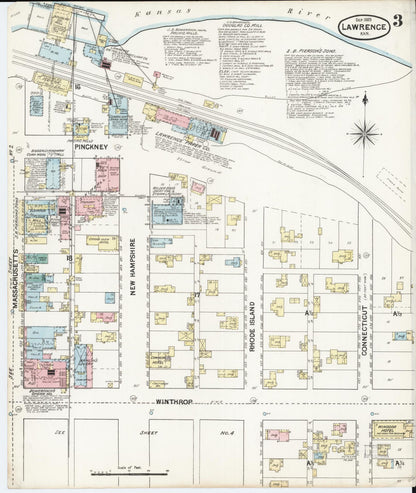 Sanborn Fire Insurance Map from Lawrence, Douglas County, Kansas (1889), Sheet #0003 - Complete Map Set gallery image, historic Sanborn map, vintage wall art, Kansas Kansas