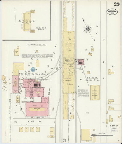 Sanborn Fire Insurance Map from Meridian, Lauderdale County, Mississippi (1906), Sheet #0029 - Complete Map Set gallery image, historic Sanborn map, vintage wall art, Mississippi Mississippi
