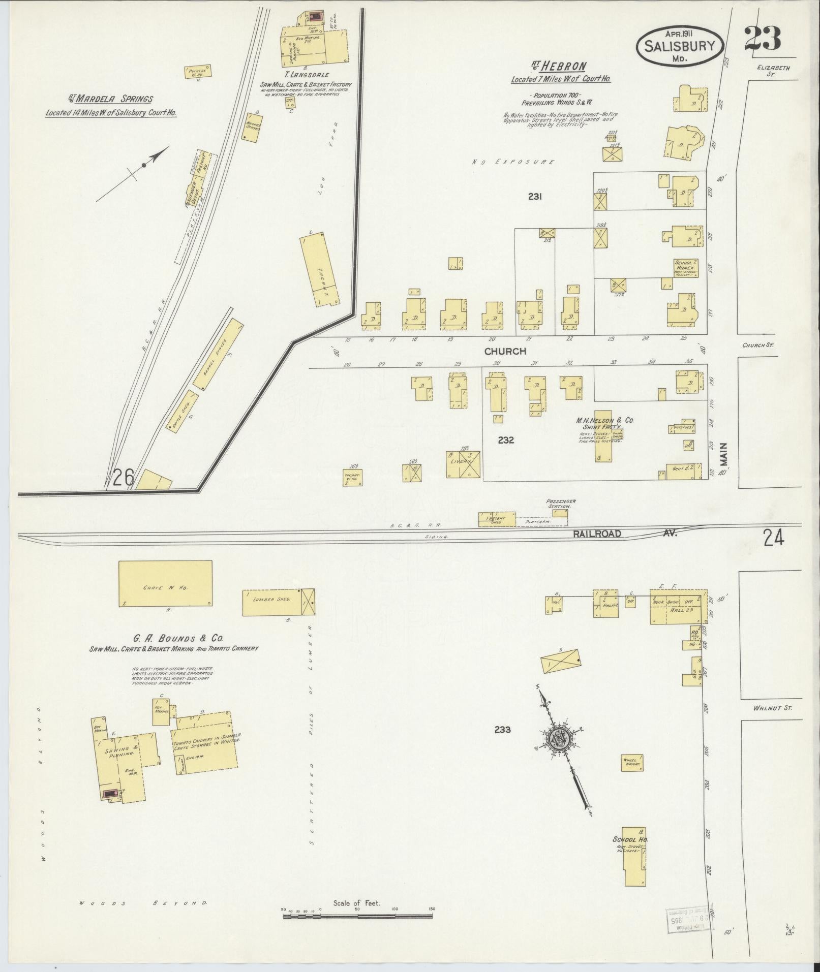 Sanborn Fire Insurance Map from Salisbury, Wicomico County, Maryland (1911), Sheet #0023 - Historic Sanborn Fire Insurance Map Print, vintage old map wall art