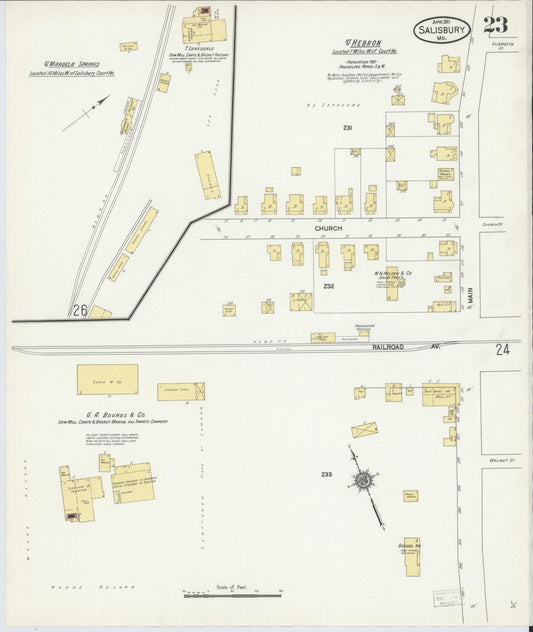 Sanborn Fire Insurance Map from Salisbury, Wicomico County, Maryland (1911), Sheet #0023 - Historic Sanborn Fire Insurance Map Print, vintage old map wall art