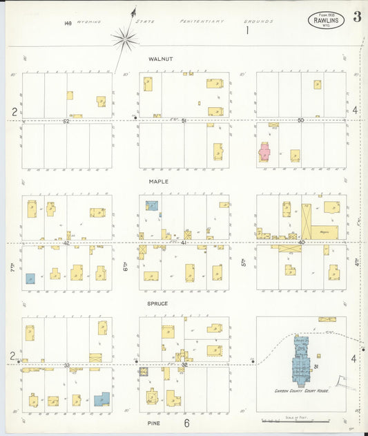 Sanborn Fire Insurance Map from Rawlins, Carbon County, Wyoming (1903), Sheet #0003 - Historic Sanborn Fire Insurance Map Print, vintage old map wall art, antique decor, genealogy gift, Wyoming Wyoming map
