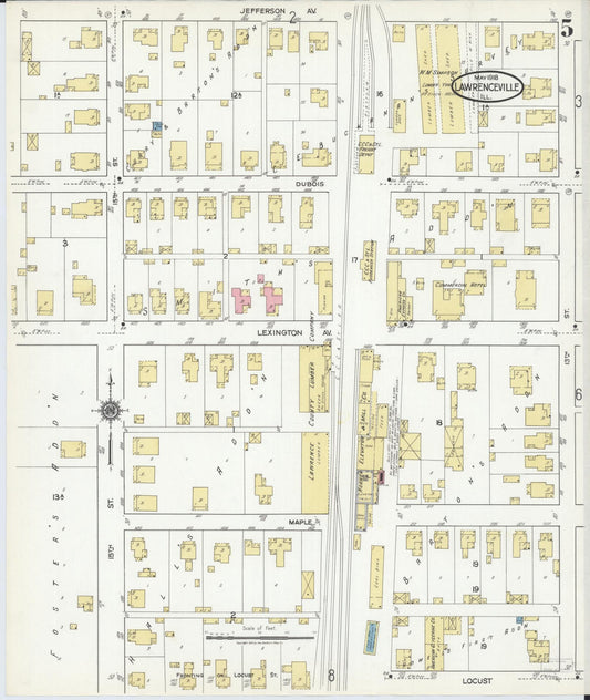 Sanborn Fire Insurance Map from Lawrenceville, Lawrence County, Illinois (1918), Sheet #0005 - Historic Sanborn Fire Insurance Map Print, vintage old map wall art, antique decor, genealogy gift, Illinois Illinois map