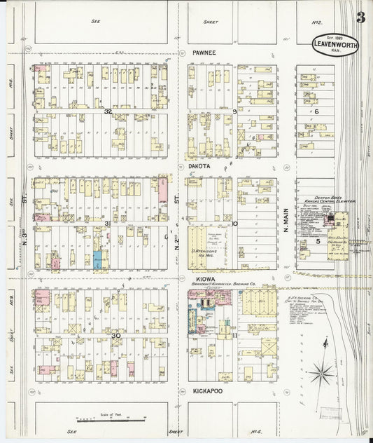 Sanborn Fire Insurance Map from Leavenworth, Leavenworth County, Kansas (1889), Sheet #0004 - Historic Sanborn Fire Insurance Map Print, vintage old map wall art, antique decor, genealogy gift, Kansas Kansas map