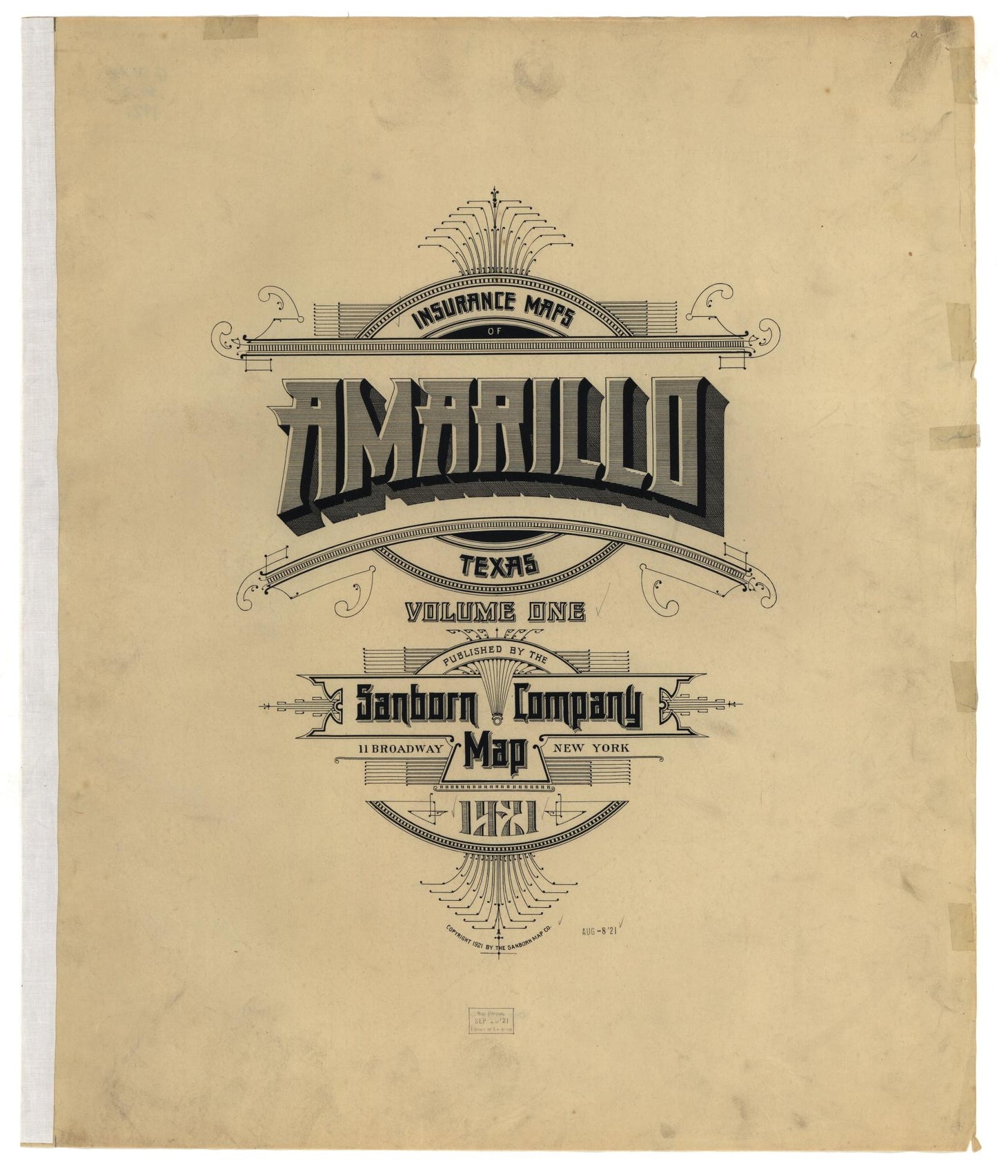 Sanborn Fire Insurance Map from Amarillo, Potter County, Texas (1921), Sheet #0001 - Historic Sanborn Fire Insurance Map Print, vintage old map wall art, antique decor, genealogy gift, Texas Texas map