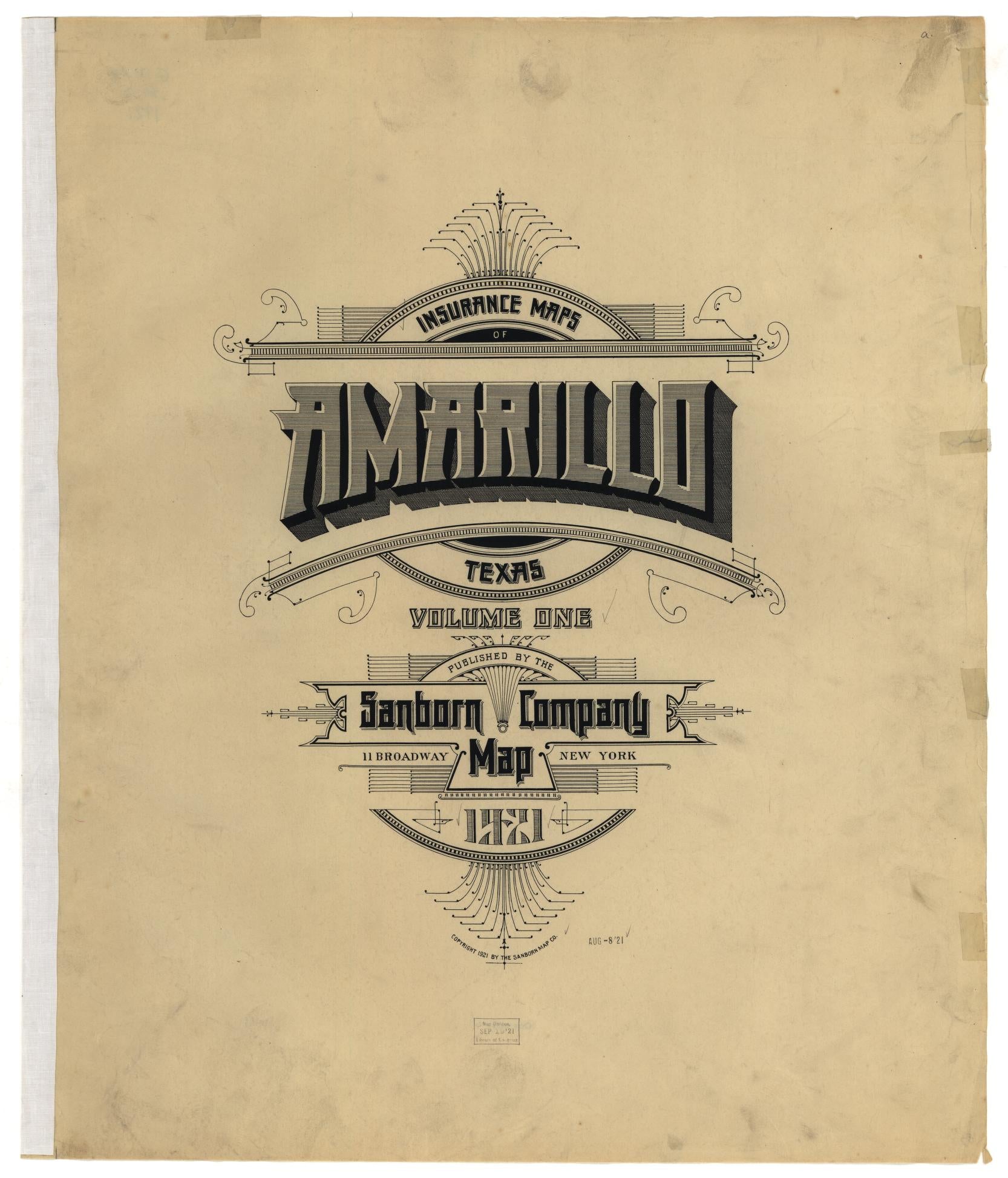 Sanborn Fire Insurance Map from Amarillo, Potter County, Texas (1921), Sheet #0001 - Historic Sanborn Fire Insurance Map Print, vintage old map wall art, antique decor, genealogy gift, Texas Texas map