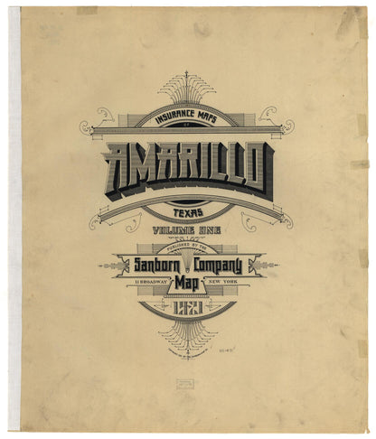 Sanborn Fire Insurance Map from Amarillo, Potter County, Texas (1921), Sheet #0001 - Historic Sanborn Fire Insurance Map Print, vintage old map wall art, antique decor, genealogy gift, Texas Texas map