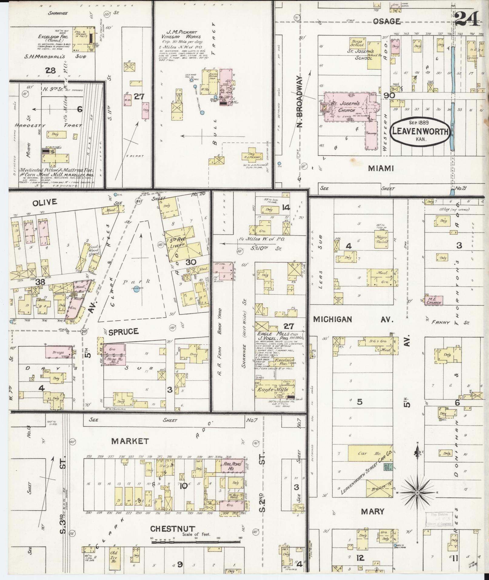 Sanborn Fire Insurance Map from Leavenworth, Leavenworth County, Kansas (1889), Sheet #0025 - Complete Map Set gallery image, historic Sanborn map, vintage wall art, Kansas Kansas