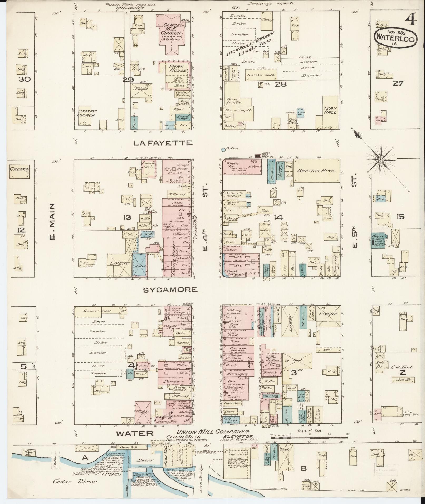 Sanborn Fire Insurance Map from Waterloo, Black Hawk County, Iowa (1885), Sheet #0004 - Historic Sanborn Fire Insurance Map Print