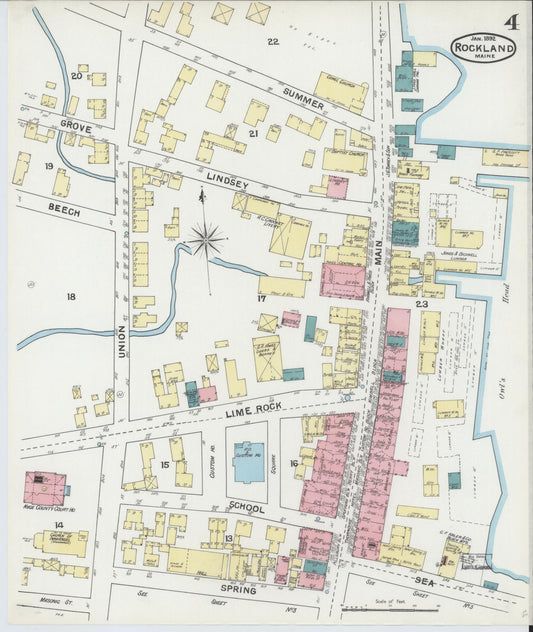 Sanborn Fire Insurance Map from Rockland, Knox County, Maine (1892), Sheet #0004 - Historic Sanborn Fire Insurance Map Print, vintage old map wall art, antique decor, genealogy gift, Maine Maine map