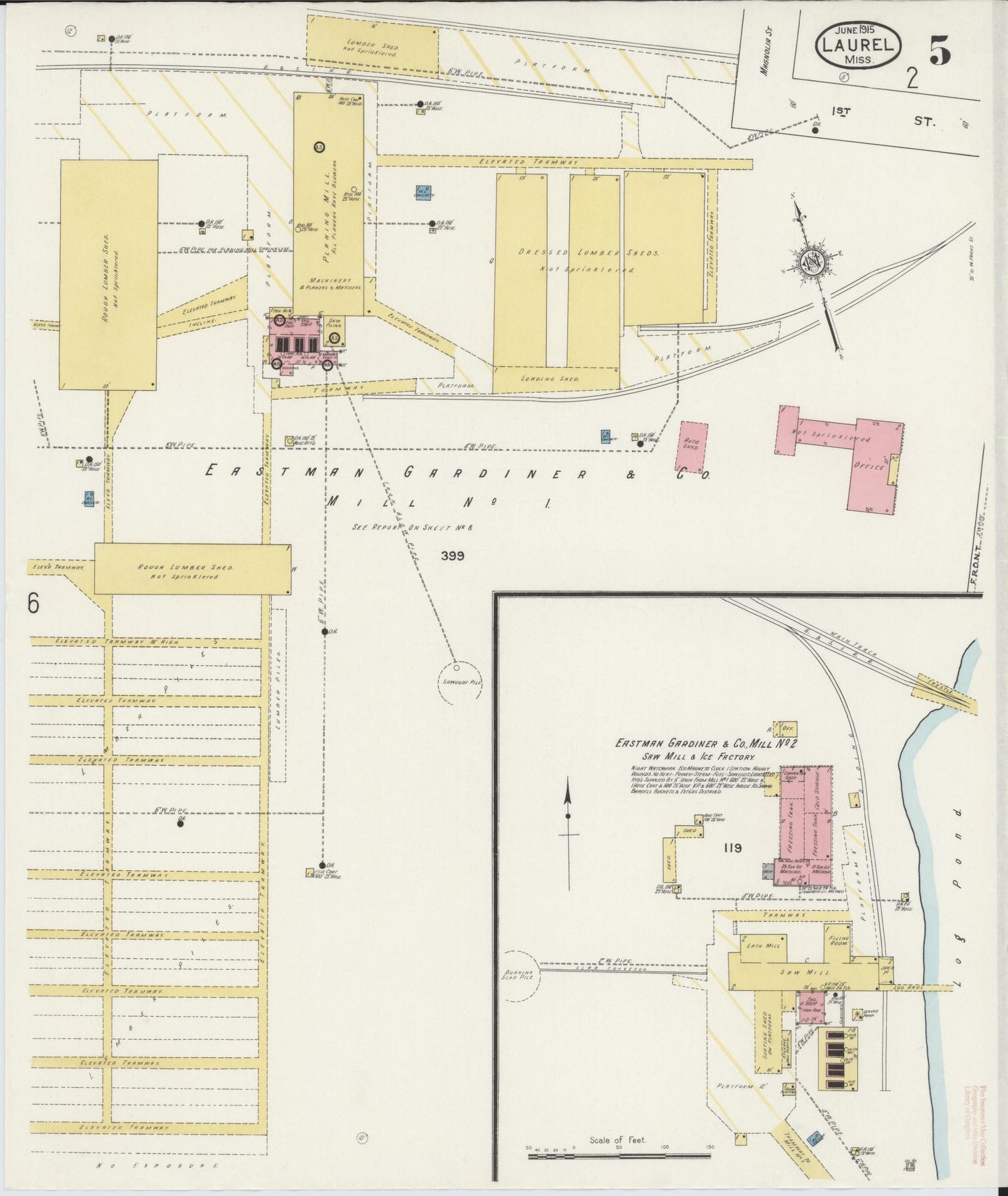 Sanborn Fire Insurance Map from Laurel, Jones County, Mississippi (1915), Sheet #0005 - Complete Map Set gallery image, historic Sanborn map, vintage wall art, Mississippi Mississippi