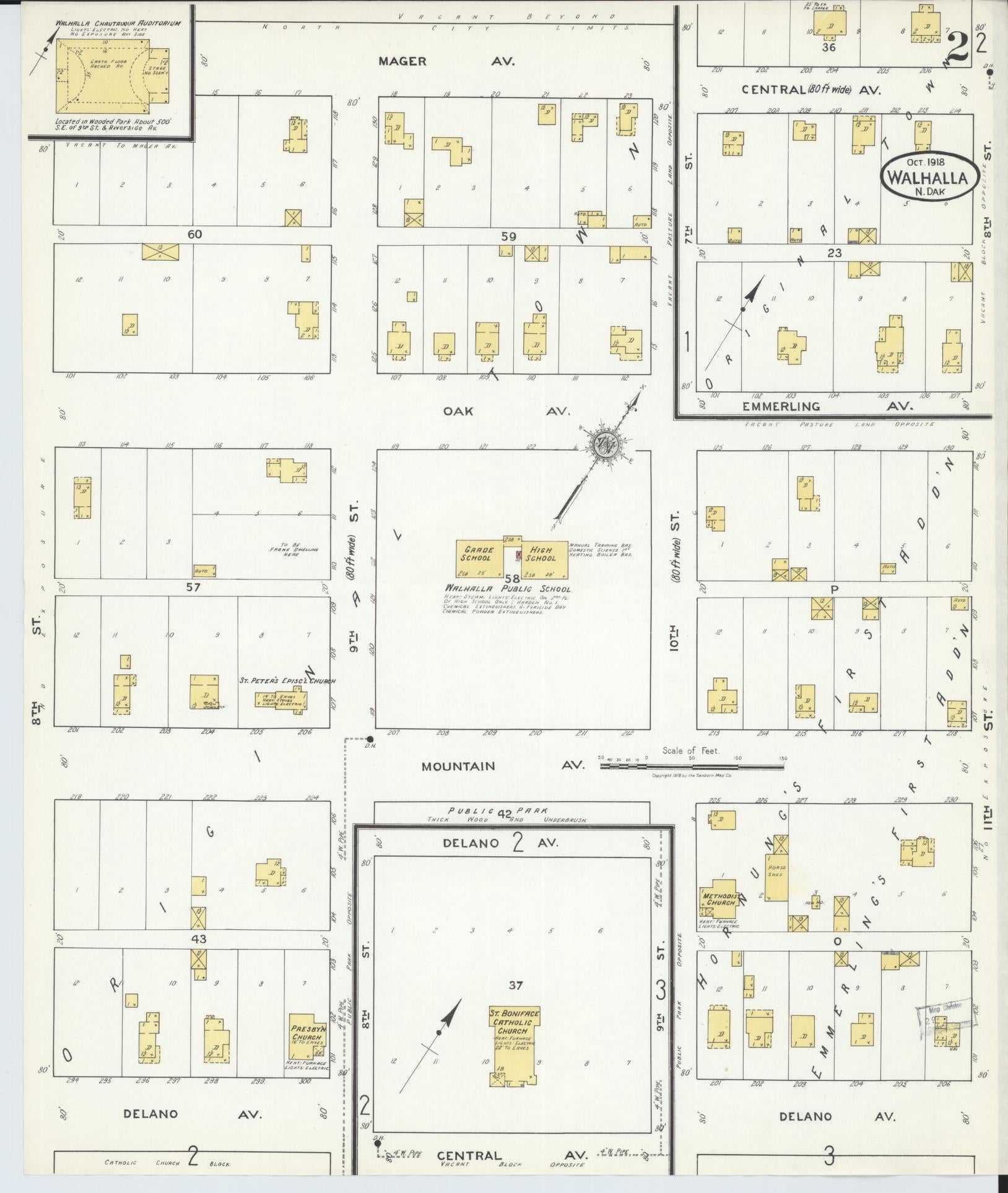 Sanborn Fire Insurance Map from Walhalla, Pembina County, North Dakota (1918), Sheet #0002 - Complete Map Set gallery image, historic Sanborn map, vintage wall art, North Dakota North Dakota