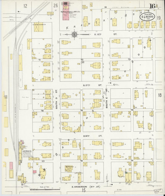 Sanborn Fire Insurance Map from Elwood, Madison County, Indiana (1910), Sheet #0016 - Historic Sanborn Fire Insurance Map Print, vintage old map wall art, antique decor, genealogy gift, Indiana Indiana map