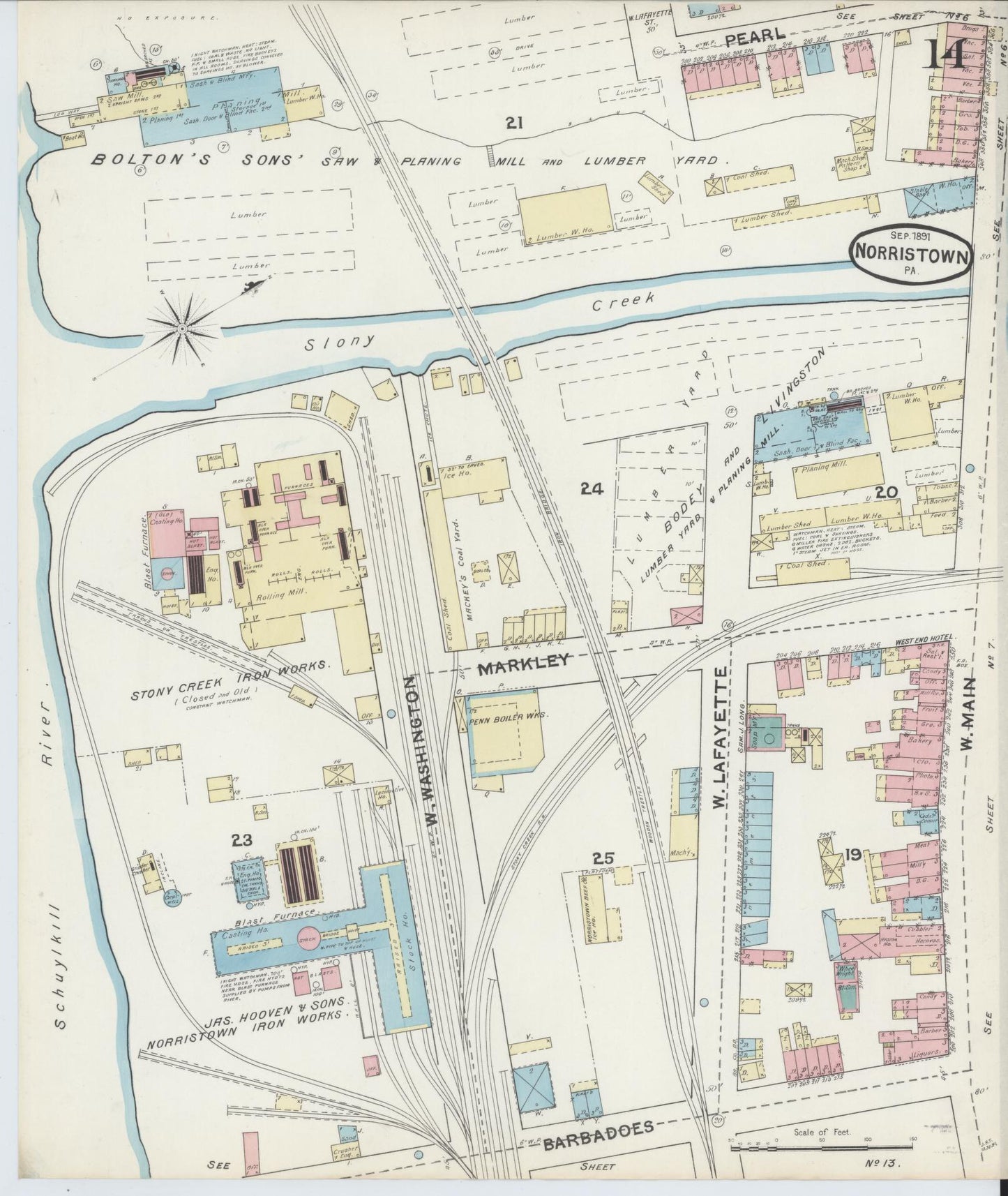 Sanborn Fire Insurance Map from Norristown, Montgomery County, Pennsylvania (1891), Sheet #0014 - Complete Map Set gallery image, historic Sanborn map, vintage wall art, Pennsylvania Pennsylvania