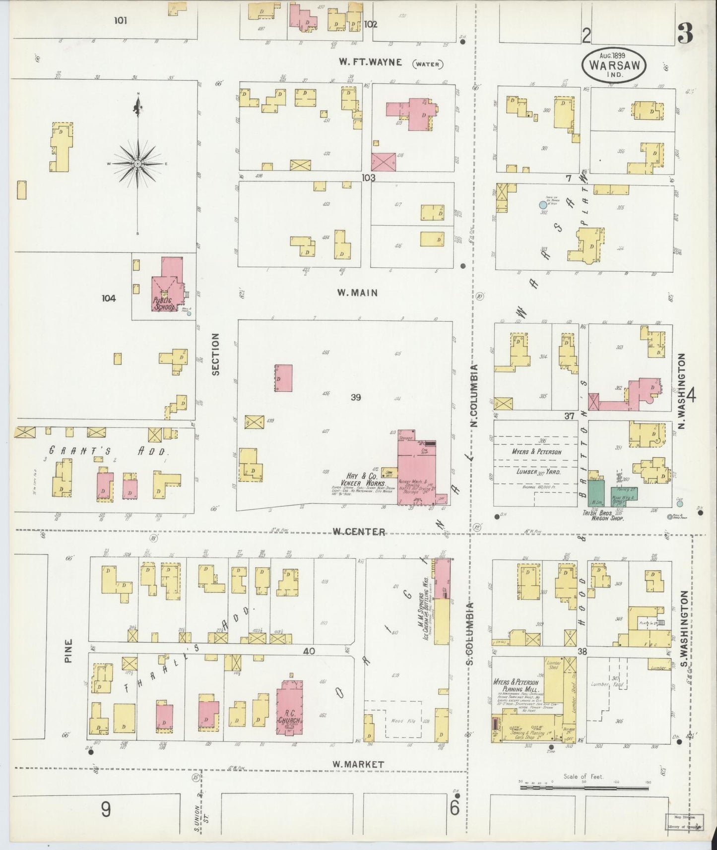 Sanborn Fire Insurance Map from Warsaw, Kosciusko County, Indiana (1899), Sheet #0003 - Historic Sanborn Fire Insurance Map Print, vintage old map wall art, antique decor, genealogy gift, Indiana Indiana map