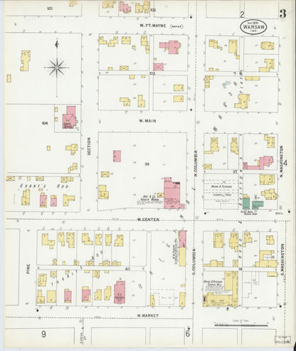 Sanborn Fire Insurance Map from Warsaw, Kosciusko County, Indiana (1899), Sheet #0003 - Historic Sanborn Fire Insurance Map Print, vintage old map wall art, antique decor, genealogy gift, Indiana Indiana map