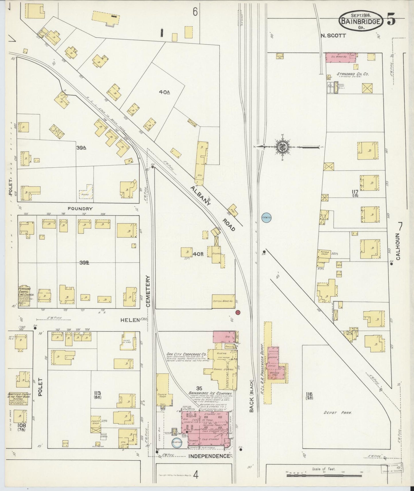 Sanborn Fire Insurance Map from Bainbridge, Decatur County, Georgia (1916), Sheet #0005 - Complete Map Set gallery image, historic Sanborn map, vintage wall art, Georgia Georgia
