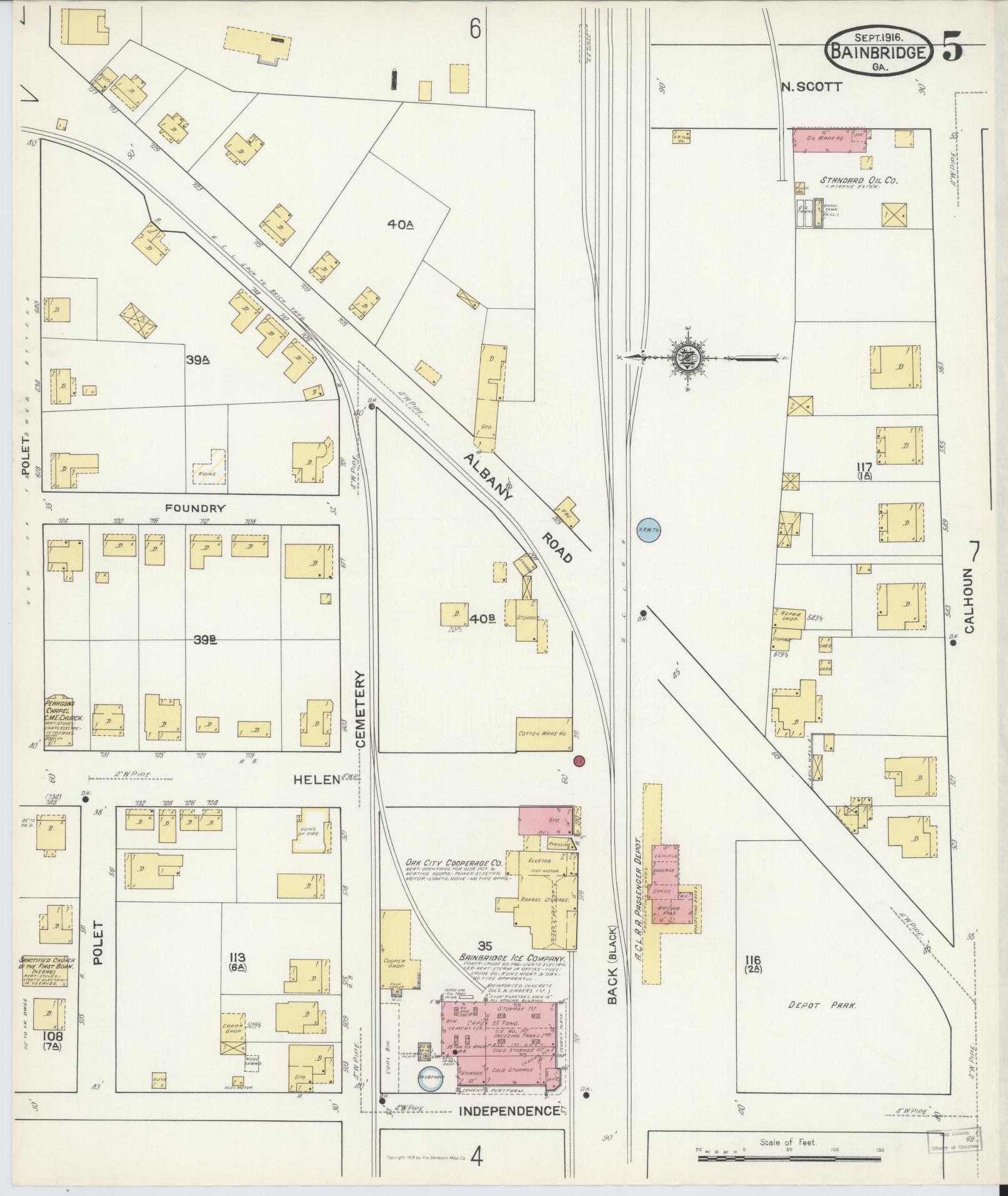 Sanborn Fire Insurance Map from Bainbridge, Decatur County, Georgia (1916), Sheet #0005 - Complete Map Set gallery image, historic Sanborn map, vintage wall art, Georgia Georgia