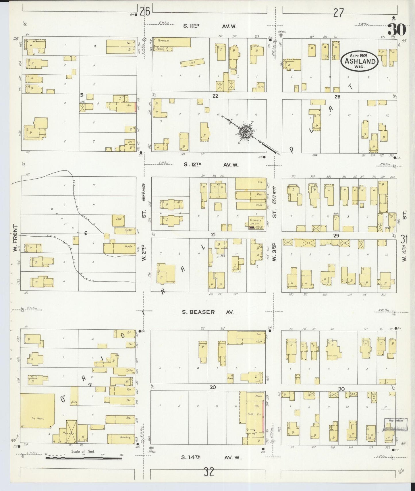 Sanborn Fire Insurance Map from Ashland, Ashland County, Wisconsin (1909), Sheet #0030 - Complete Map Set gallery image, historic Sanborn map, vintage wall art, Wisconsin Wisconsin