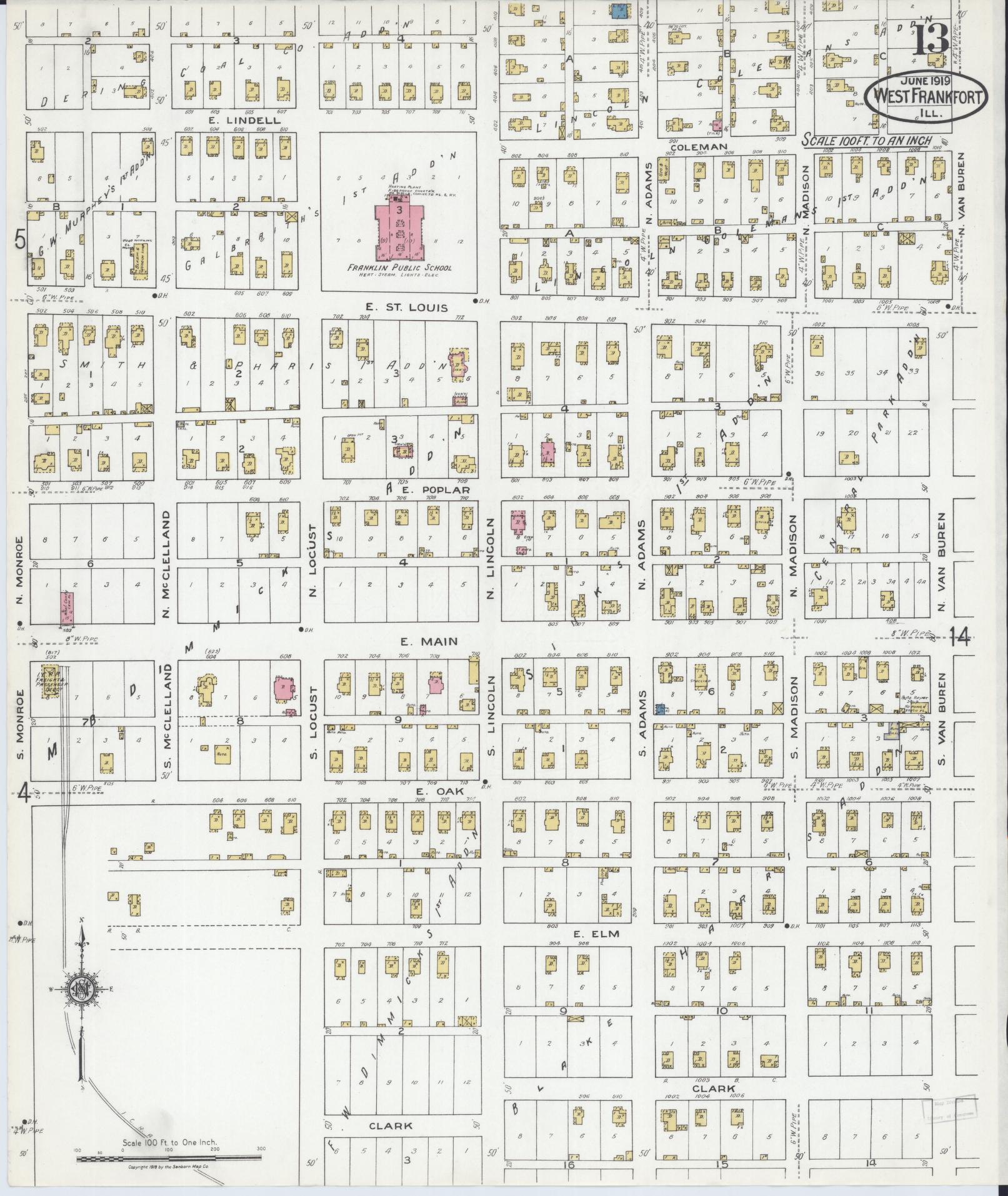 Sanborn Fire Insurance Map from West Frankfort, Franklin County, Illinois (1919), Sheet #0013 - Complete Map Set gallery image, historic Sanborn map, vintage wall art, Illinois Illinois