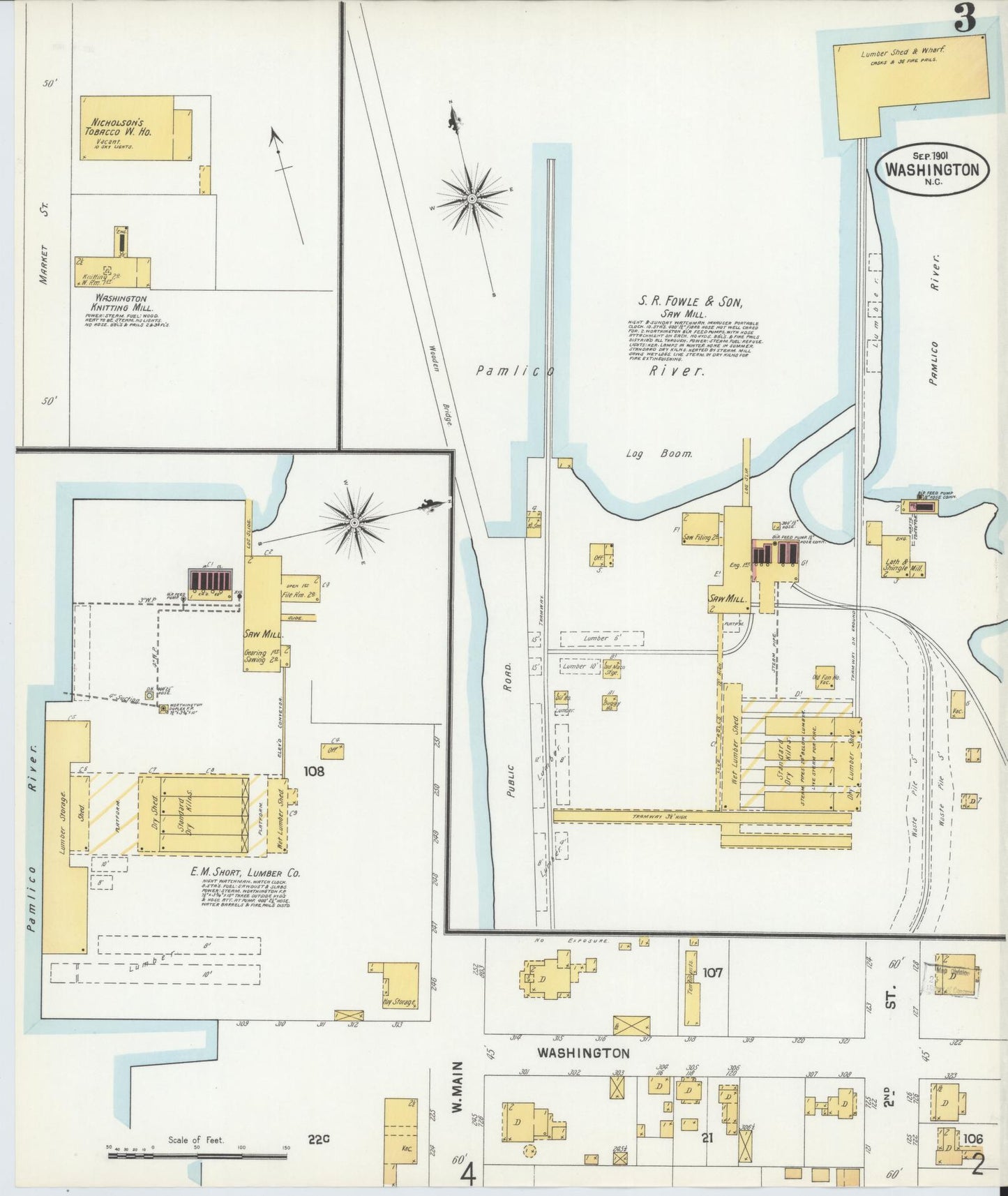Sanborn Fire Insurance Map from Washington, Beaufort County, North Carolina (1901), Sheet #0003 - Complete Map Set gallery image, historic Sanborn map, vintage wall art, North Carolina North Carolina