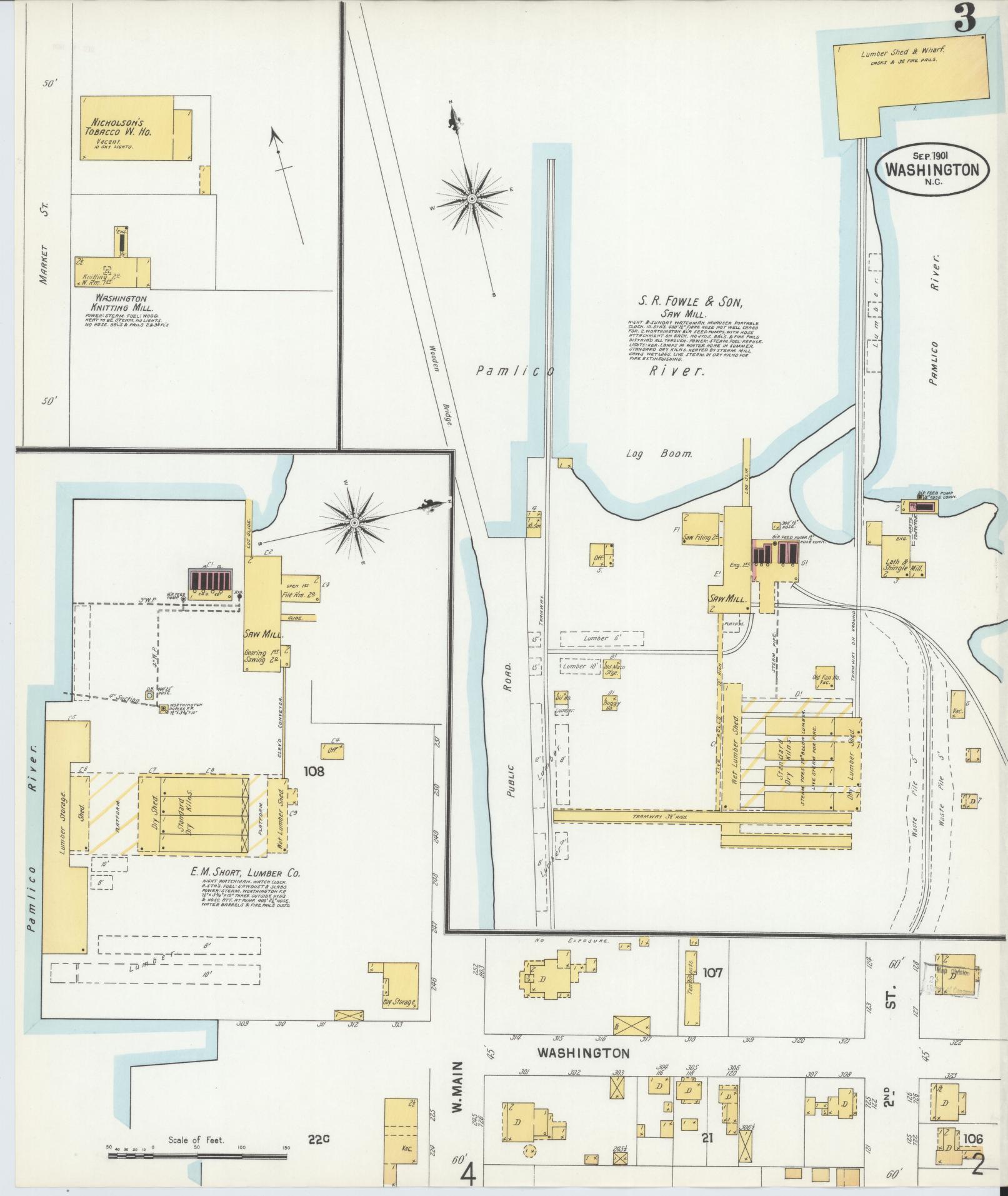 Sanborn Fire Insurance Map from Washington, Beaufort County, North Carolina (1901), Sheet #0003 - Complete Map Set gallery image, historic Sanborn map, vintage wall art, North Carolina North Carolina