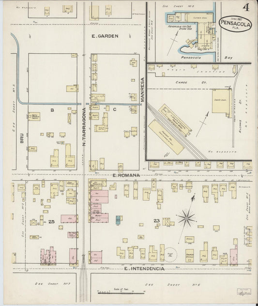 Sanborn Fire Insurance Map from Pensacola, Escambia County, Florida (1887), Sheet #0004 - Historic Sanborn Fire Insurance Map Print, vintage old map wall art, antique decor, genealogy gift, Florida Florida map