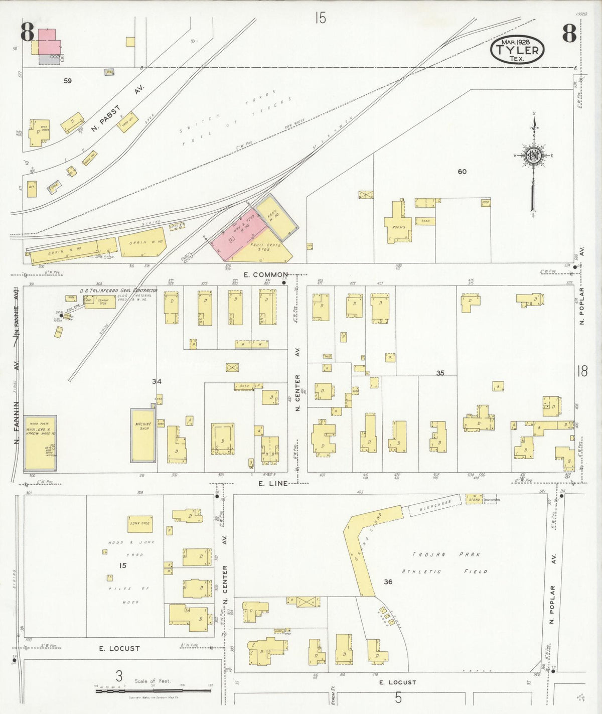 Sanborn Fire Insurance Map from Tyler, Smith County, Texas (1928), Sheet #0008 - Historic Sanborn Fire Insurance Map Print, vintage old map wall art, antique decor, genealogy gift, Texas Texas map