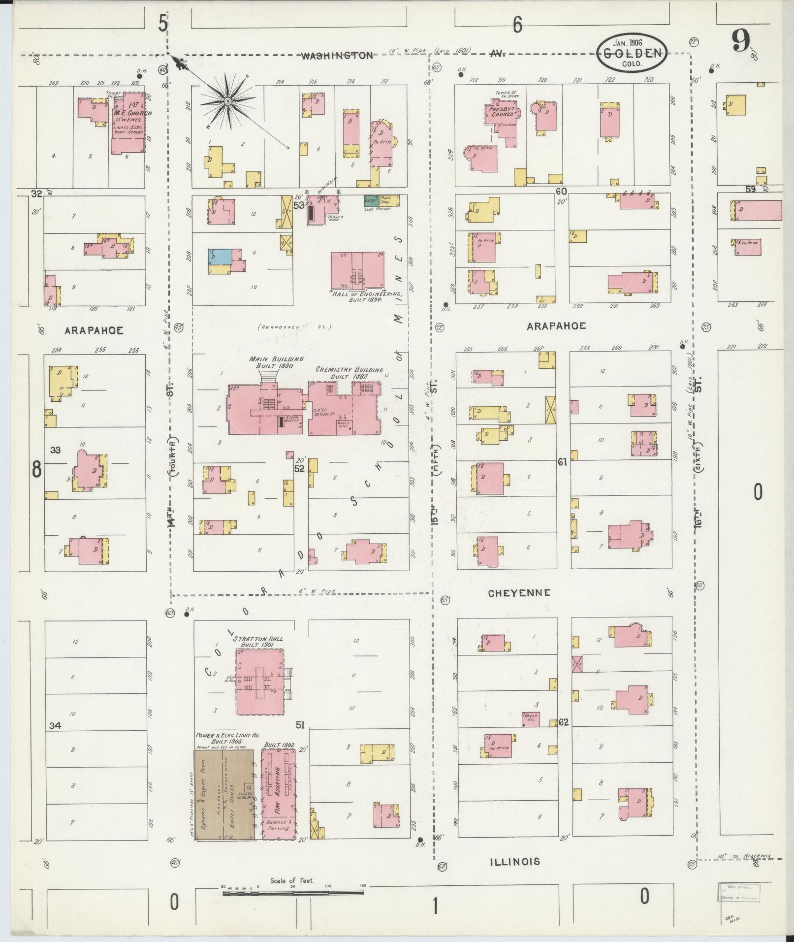 Sanborn Fire Insurance Map from Golden, Jefferson County, Colorado (1906), Sheet #0009 - Historic Sanborn Fire Insurance Map Print, vintage old map wall art, antique decor, genealogy gift, Colorado Colorado map