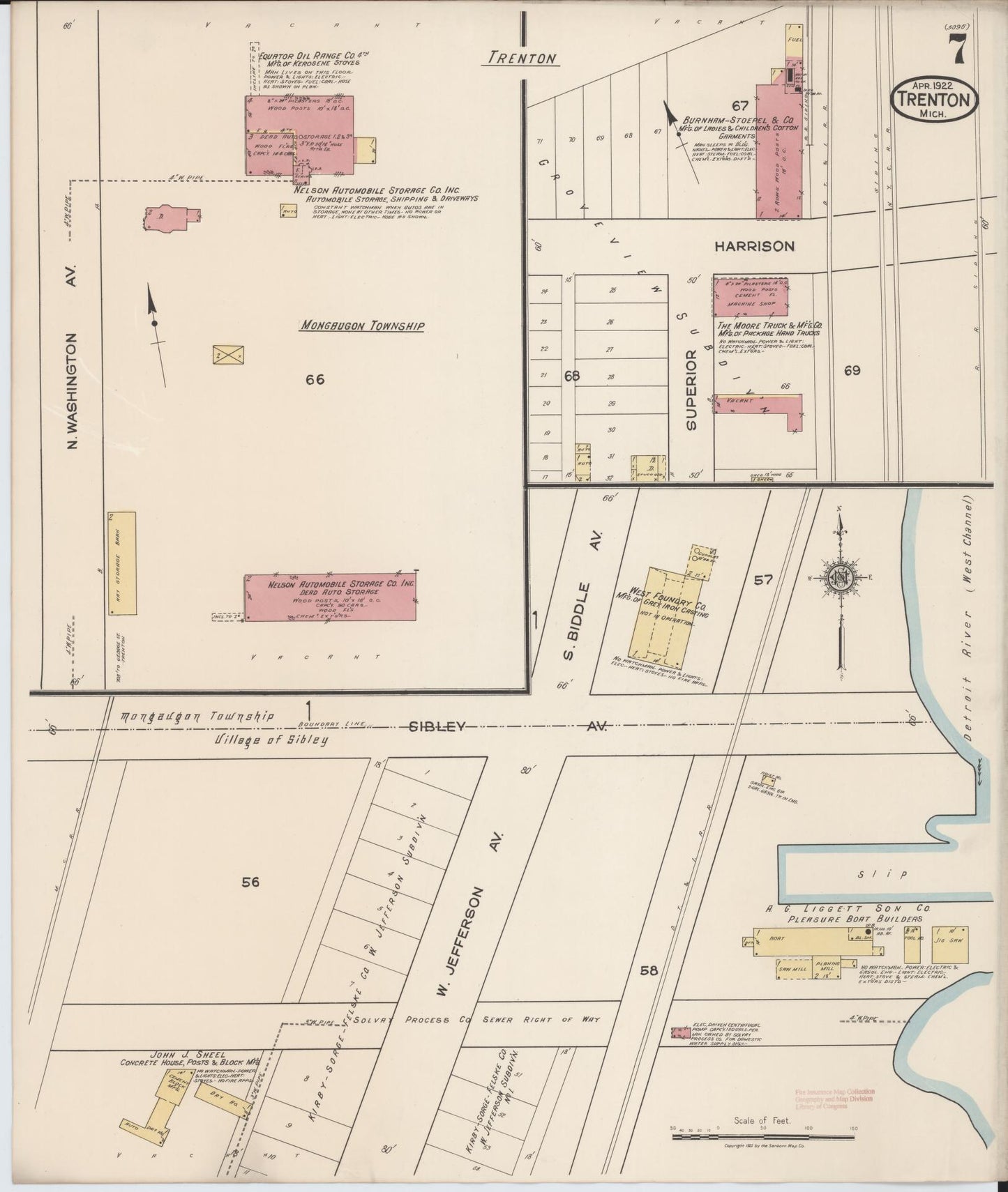 Sanborn Fire Insurance Map from Trenton, Wayne County, Michigan (1922), Sheet #0007 - Historic Sanborn Fire Insurance Map Print, vintage old map wall art, antique decor, genealogy gift, Michigan Michigan map