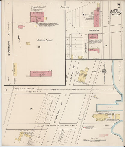 Sanborn Fire Insurance Map from Trenton, Wayne County, Michigan (1922), Sheet #0007 - Historic Sanborn Fire Insurance Map Print, vintage old map wall art, antique decor, genealogy gift, Michigan Michigan map