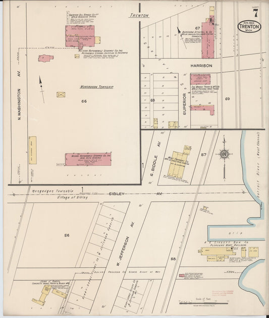 Sanborn Fire Insurance Map from Trenton, Wayne County, Michigan (1922), Sheet #0007 - Historic Sanborn Fire Insurance Map Print, vintage old map wall art, antique decor, genealogy gift, Michigan Michigan map