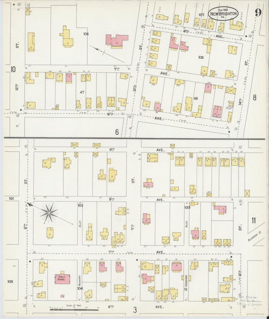 Sanborn Fire Insurance Map from New Brighton, Beaver County, Pennsylvania (1901), Sheet #0009 - Historic Sanborn Fire Insurance Map Print, vintage old map wall art, antique decor, genealogy gift, Pennsylvania Pennsylvania map