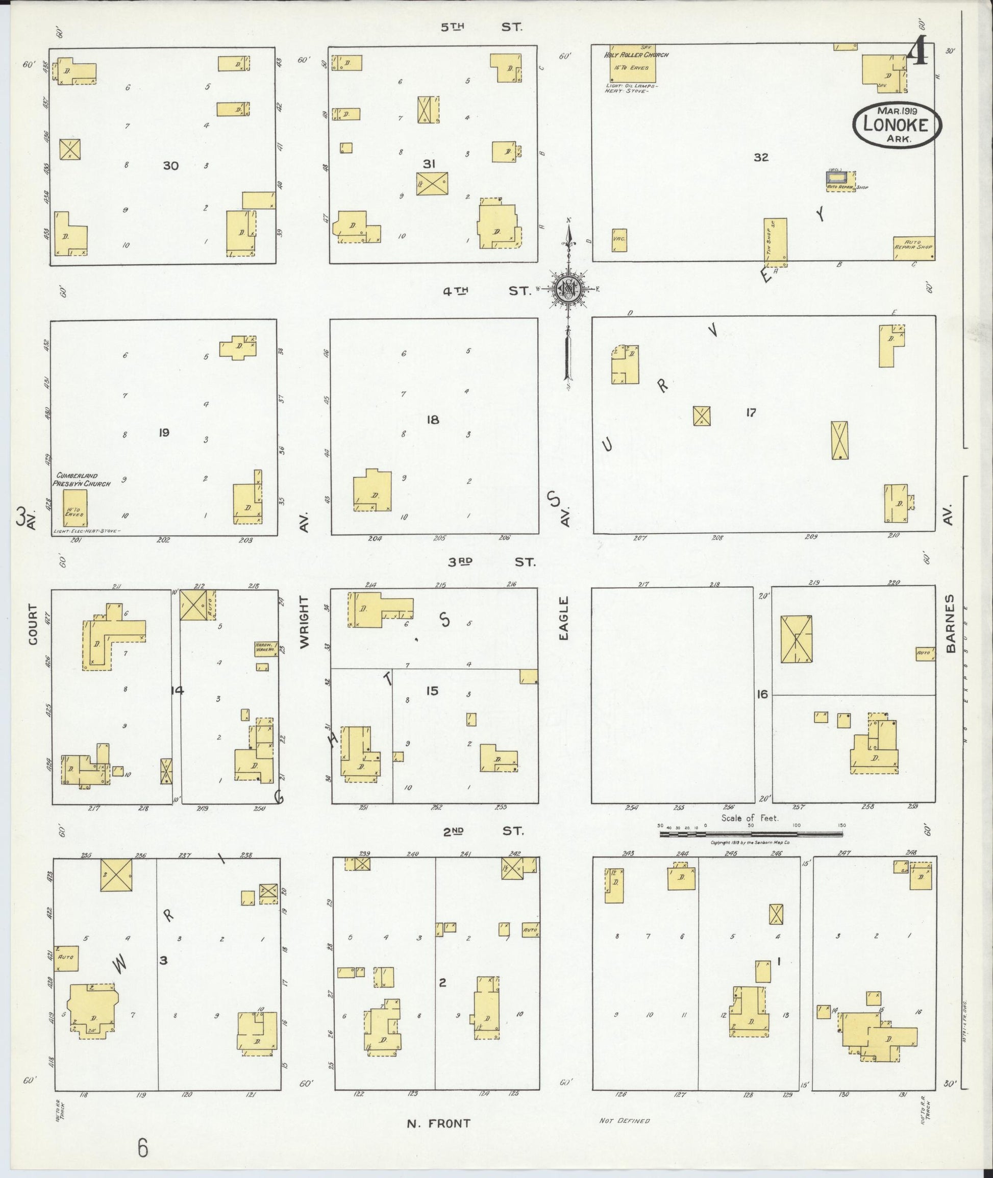 Sanborn Fire Insurance Map from Lonoke, Lonoke County, Arkansas (1919), Sheet #0004 - Historic Sanborn Fire Insurance Map Print, vintage old map wall art, antique decor, genealogy gift, Arkansas Arkansas map