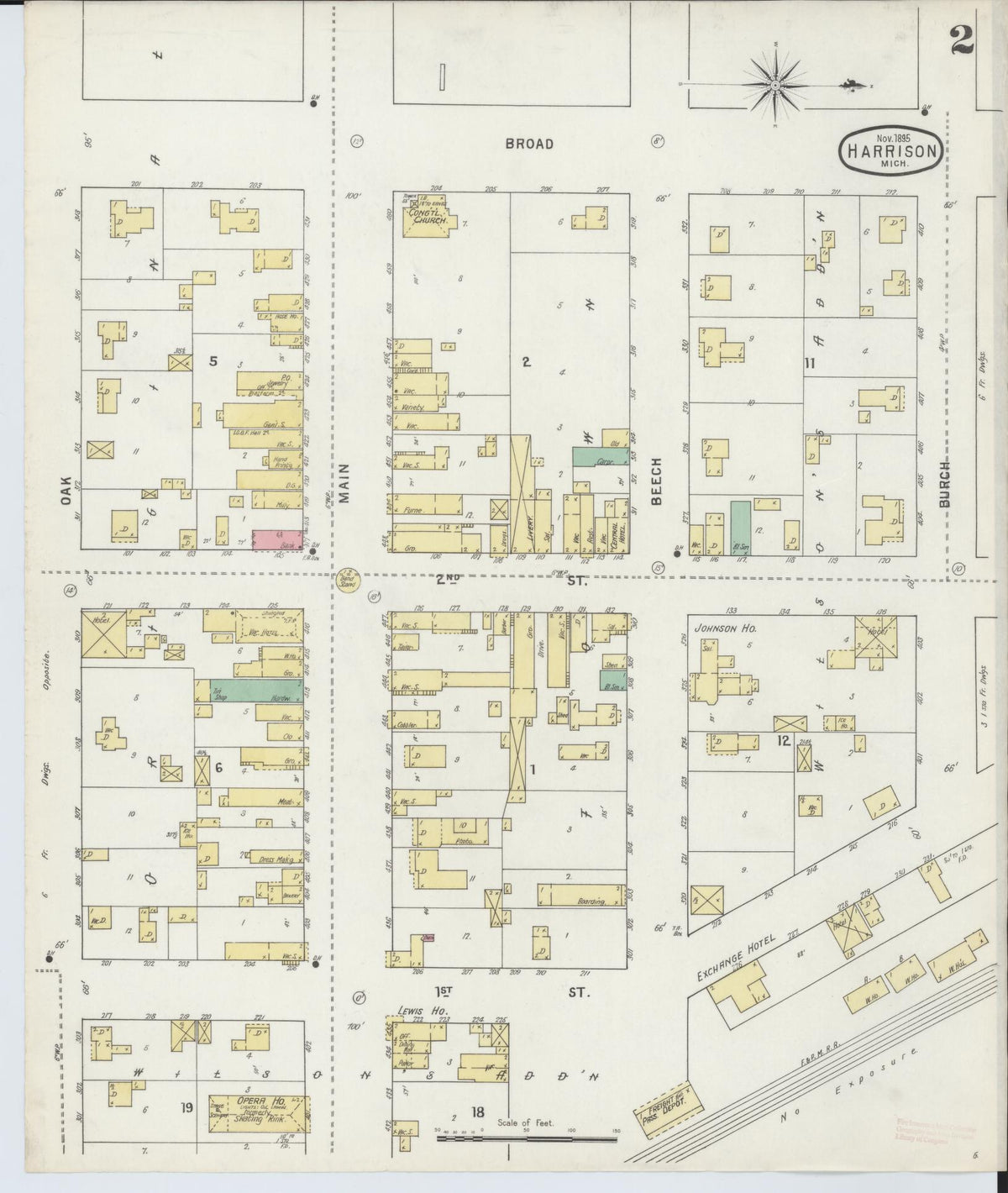 Sanborn Fire Insurance Map from Harrison, Clare County, Michigan (1895), Sheet #0002 - Historic Sanborn Fire Insurance Map Print, vintage old map wall art, antique decor, genealogy gift, Michigan Michigan map