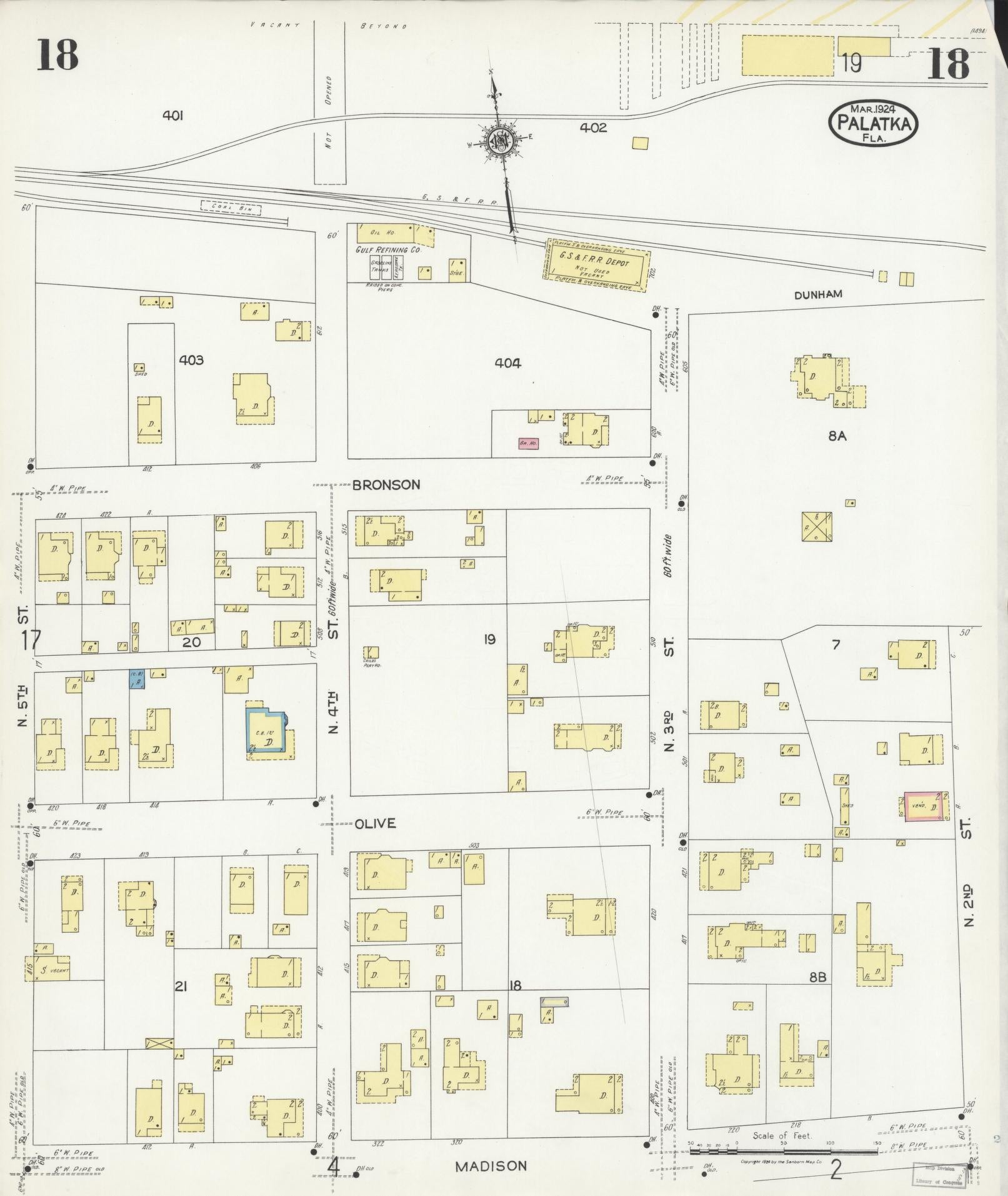 Sanborn Fire Insurance Map from Palatka, Putnam County, Florida (1924), Sheet #0018 - Historic Sanborn Fire Insurance Map Print, vintage old map wall art, antique decor, genealogy gift, Florida Florida map