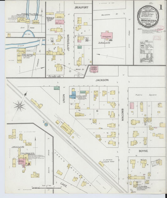 Sanborn Fire Insurance Map from Manchester, Washtenaw County, Michigan (1893), Sheet #0001 - Historic Sanborn Fire Insurance Map Print, vintage old map wall art, antique decor, genealogy gift, Michigan Michigan map