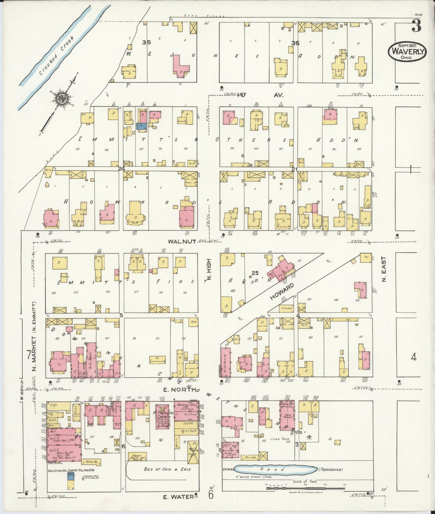 Sanborn Fire Insurance Map from Waverly, Pike County, Ohio (1921), Sheet #0003 - Complete Map Set gallery image, historic Sanborn map, vintage wall art, Ohio Ohio