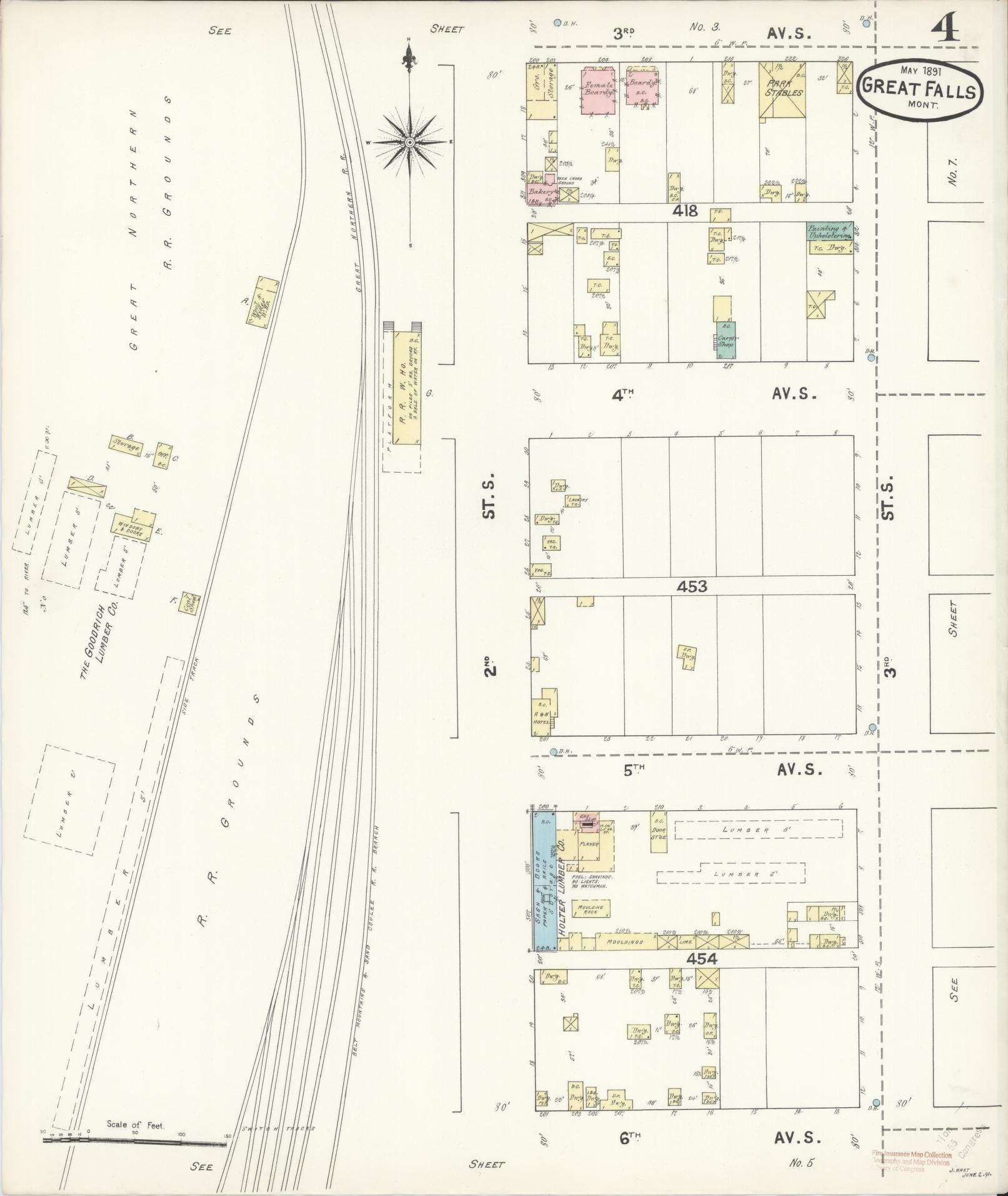 Sanborn Fire Insurance Map from Great Falls, Cascade County, Montana (1891), Sheet #0004 - Complete Map Set gallery image, historic Sanborn map, vintage wall art, Montana Montana