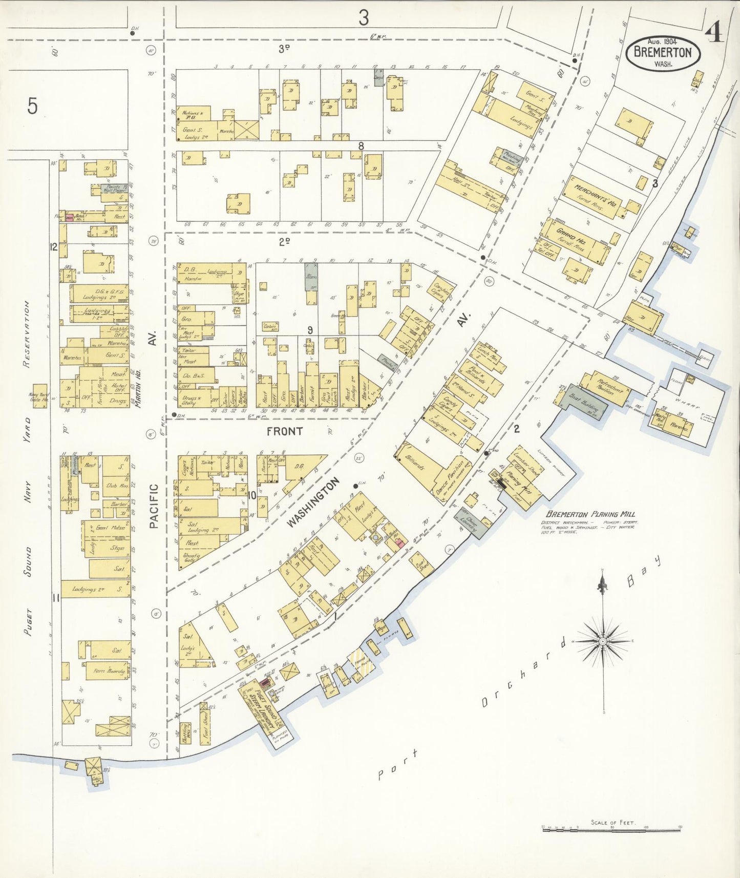 Sanborn Fire Insurance Map from Bremerton, Kitsap County, Washington (1904), Sheet #0004 - Complete Map Set gallery image, historic Sanborn map, vintage wall art, Washington Washington