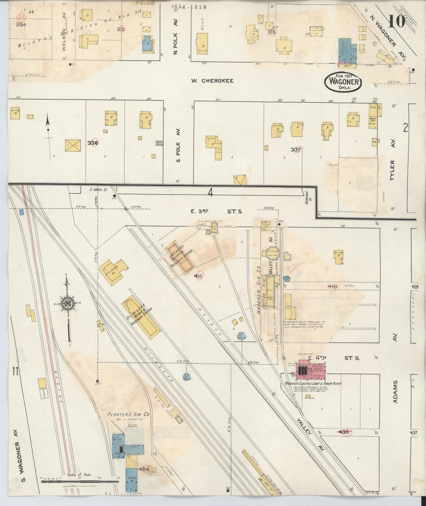 Sanborn Fire Insurance Map from Wagoner, Wagoner County, Oklahoma (1932), Sheet #0010 - Complete Map Set gallery image, historic Sanborn map, vintage wall art, Oklahoma Oklahoma