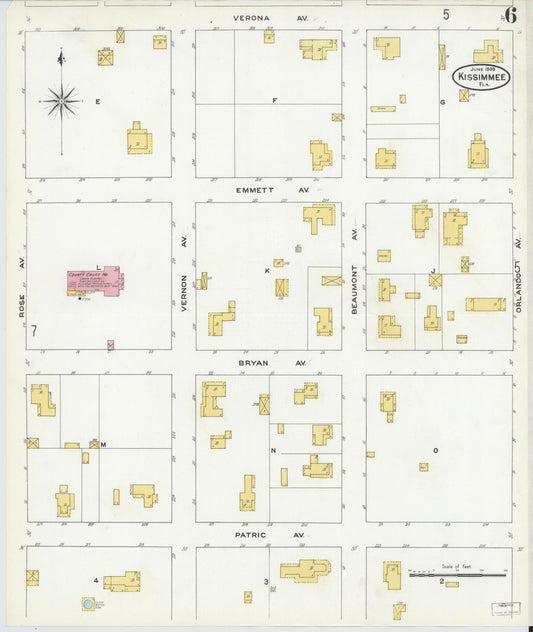 Sanborn Fire Insurance Map from Kissimmee, Osceola County, Florida (1909), Sheet #0006 - Historic Sanborn Fire Insurance Map Print, vintage old map wall art, antique decor, genealogy gift, Florida Florida map